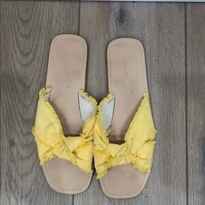 Yellow Frayed Bow Slide Sandals